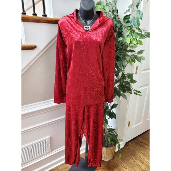 Vintage Anthony Richards Red Polyester Jacket & Trouser 2 Pc's Sleepwear 2X - Picture 1 of 11